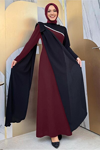TRENDTESETTÜR KADIN BORDO İKİ RENKLİ ELBİSE T 2683