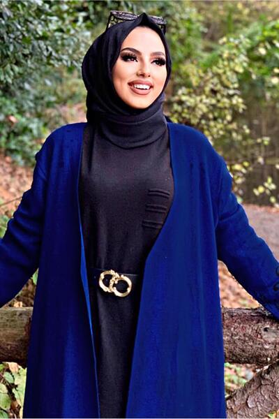 TRENDTESETTÜR Women's Navy Blue (S Cobalt Patterned Buckle-Style Tricot Cardi...