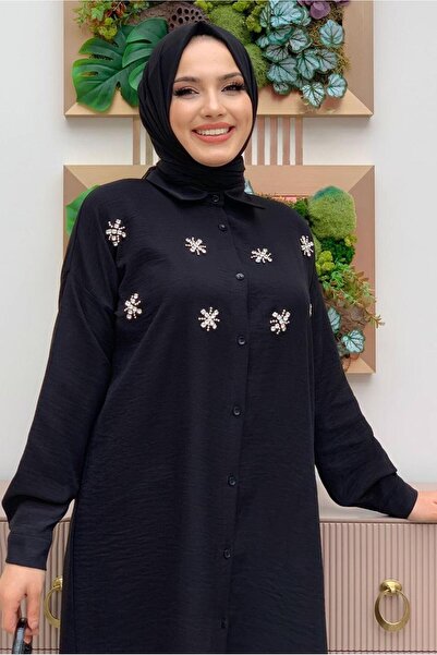 TRENDTESETTÜR KADIN SİYAH TAŞ DETAYLI DÜĞMELİ İKİLİ PANTOLONLU TAKIM T 4048