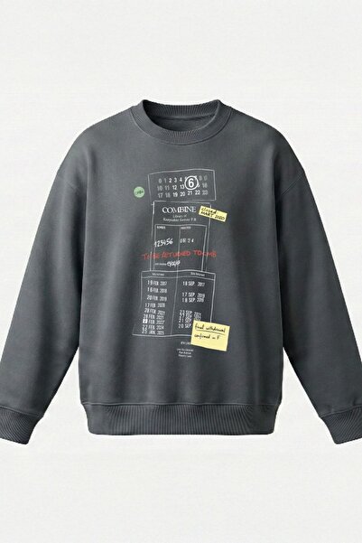 COMBİNE MİCHAİL Ανδρικό φούτερ με τύπωμα oversized Smoked