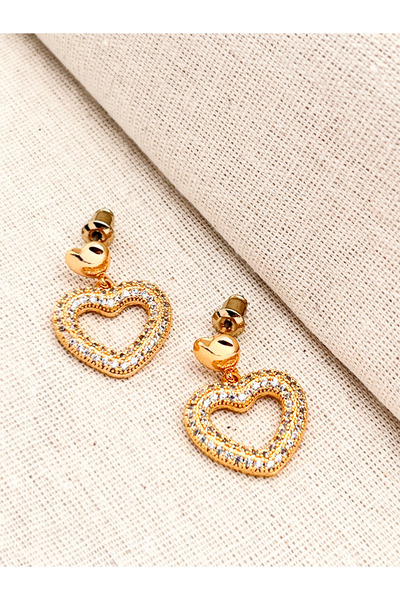 Siya Silver سلسلة Vip - أقراط متدلية على شكل قلب مزدوج من حجر الزركون