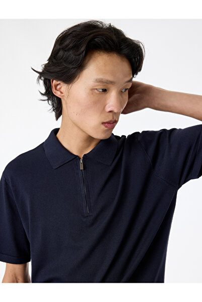 Koton Tricou din tricotaj cu mânecă scurtă, cu jumătate de fermoar, din visco...