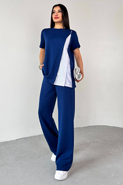 Cappmoda TKM-03701 Темно-синя сорочка Детальний дизайн футболки Еластичні шта...