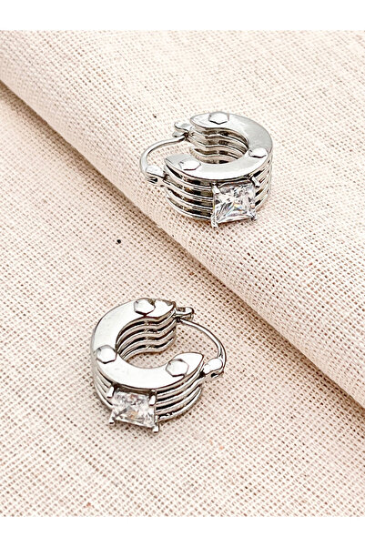 Siya Silver سلسلة أقراط من الفولاذ السميك مكونة من خمس طبقات مرصعة بحجر الزرك...