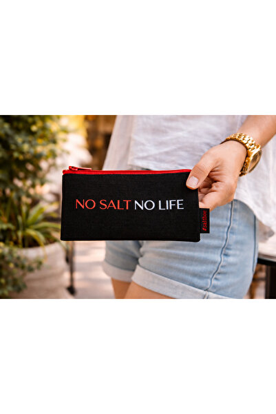 No Salt No Life Siyah Kanvas Fermuarlı Cüzdan