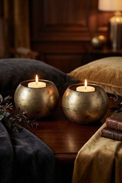 Evene Mumluk Şamdan Ince Mum Uyumlu Altın Eskitme Renk Model 52