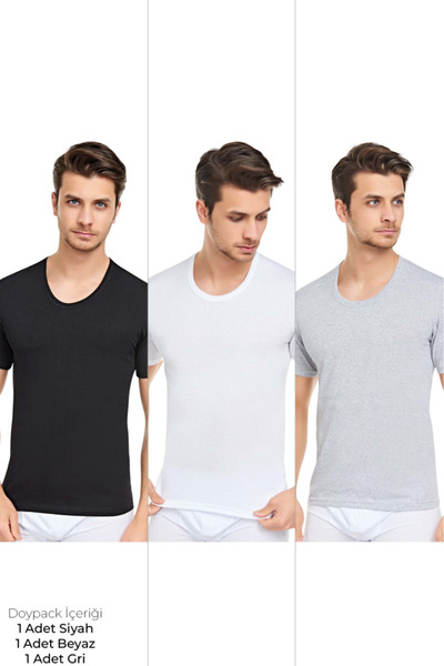 CENNETOĞLU Men's 3-Piece Crew Neck Undershirt in Special Package