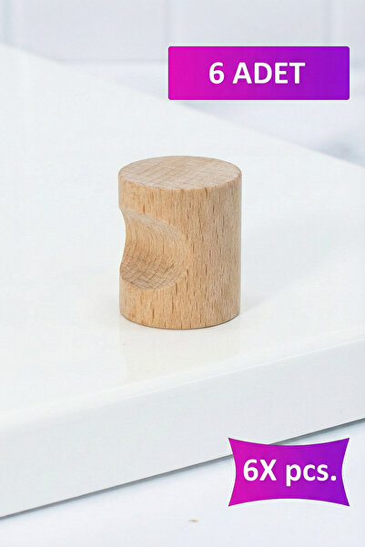merbiles 6 Adet Notched Ahşap Düğme Kulp Modern Çekmece Dolap Kulpu Tek Delik...