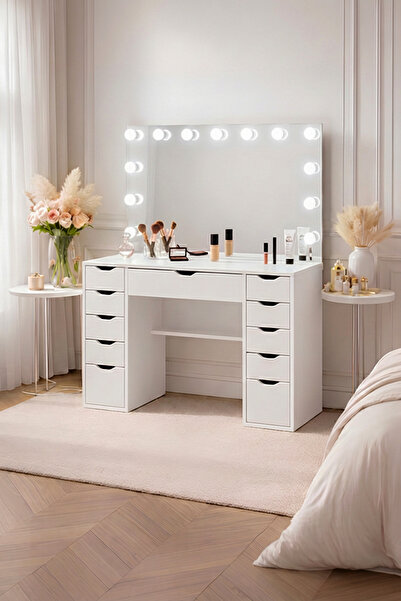 benim odam Diva Takı Düzenleyicili Full Hollywood Led Işıklı 11 Çekmeceli Mak...