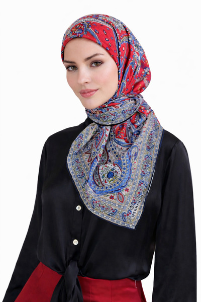 İpekhan Etnik desenli kırmızı pamuk foft eşarp