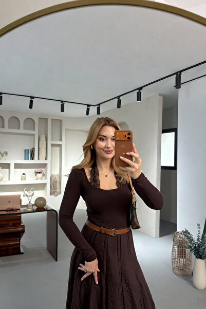 Sezgi Tekin Lace Collar Halter Neck Brown Blouse