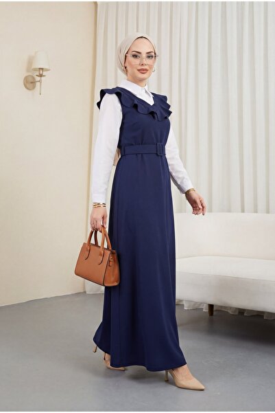 Modamorfo Yakası V Kemerli Uzun Jile Elbise -K.laci