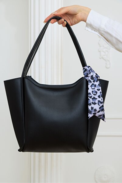 Zeyne Siyah Fermuarlı Zyn03 Suni Deri Fular Hediyeli Kadın Omuz Çantası