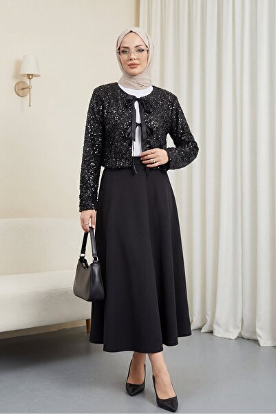 HİJABAYA Pul Payet Ceket Kloş Etek Takım