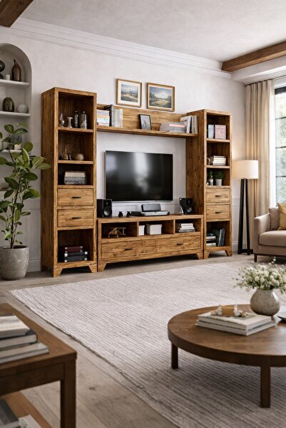 KIYMIK HOME Sarmaşık Tv Ünitesi – %100 Gerçek Ağaç, Uzun Ömürlü Kullanım, Kiş...