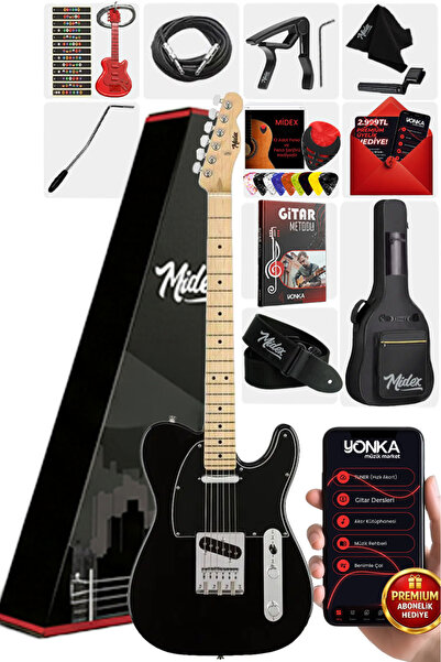 Midex Tlx-50bk Tele Kasa Maple Klavye 2 Single-coil Manyetik Elektro Gitar