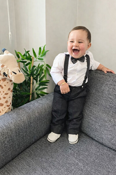 HAYTA Children's Suit Children's Salopet Suit with Shirt and Bow Tie Anthracite