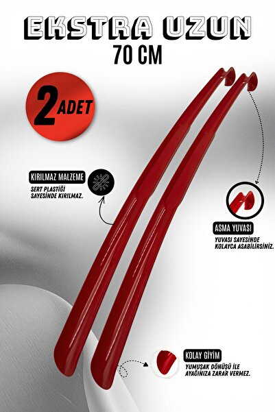 Onur 2 Adet - Kırmızı 70 Cm Ayakkabı Çekeceği | Sert Plastik Asılabilir Çekec...