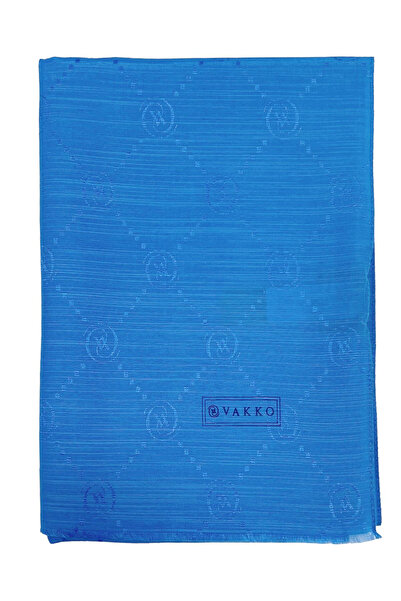 Vakko Pamuk İpek Şal - Monogram - Royal Mavi