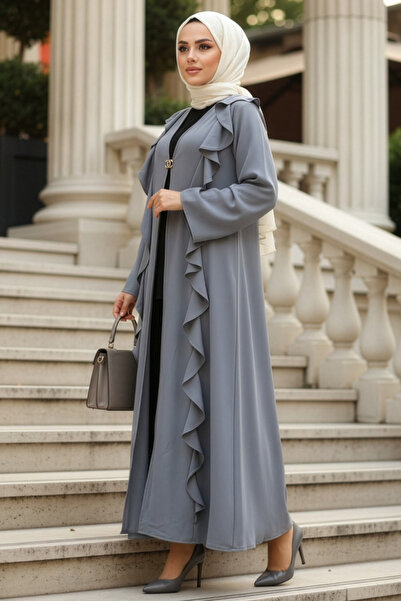 Neva Style Fırfır Detaylı Gri Tesettür Abaya 15402GR
