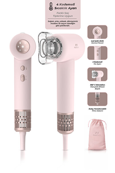 PiranTech KS-202 Profesyonel Saç Kurutma Makinesi LED Işıklı 4 Sıcaklık 2 Hız...