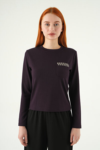 Rays 8344A Crew Neck Pocket Embroidered Badi Plum
