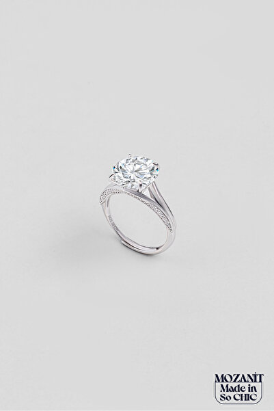 So CHIC... Modern Mozanit 18 Ayar Beyaz Altın Kaplama Gümüş Tektaş Yüzük