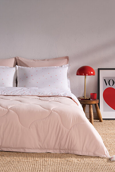Puffy Brera Çift Kişilik Kadife Uyku Seti - Pudra