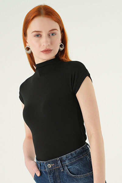 Rays Μαύρο κοντομάνικο κορμάκι ψηλός λαιμός 8174A