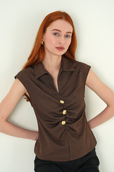 Rays 8406A Μπλούζα με κουμπιά μπροστά σε καφέ απόχρωση