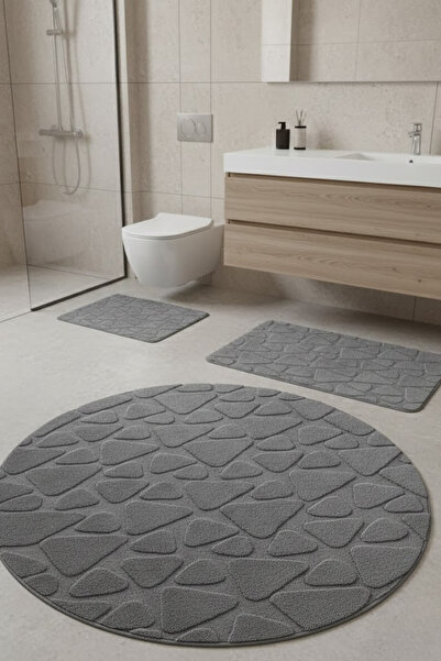 ÇELEBİ HOME TEKSTİL Gri Pamuk Banyo Paspası Makinede Yıkanabilir Kaymaz Taban...
