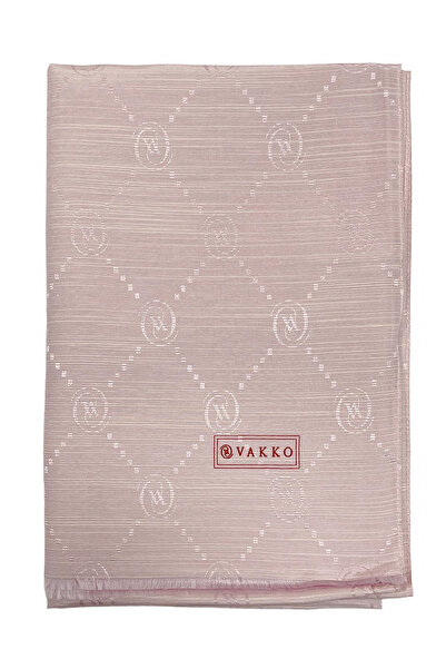 Vakko Pamuk İpek Şal - Monogram - Toz Pembe