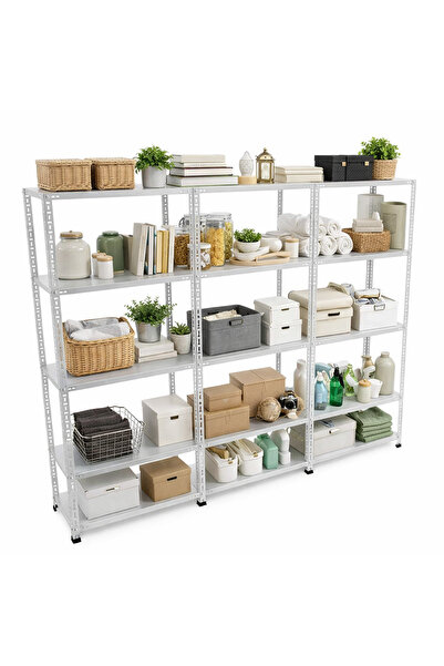 ALANRAF 5 Katlı 3'lü Galvaniz Çelik Raf - Depo, Arşiv, Kiler, Dosya, Market R...