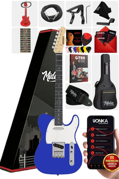 Midex Tlx-50bl Tele Kasa Maple Klavye 2 Single-coil Manyetik Elektro Gitar