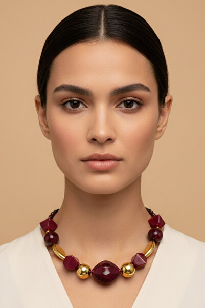 PETEK AKSESUAR AKRİLİK METALİZE TARZ KOLYE