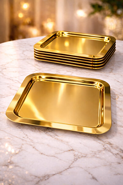 Fabrication STOKLAR AZALIYOR! 6'Lı Gold Tek Taraflı Düz Kare Sunum Tepsisi