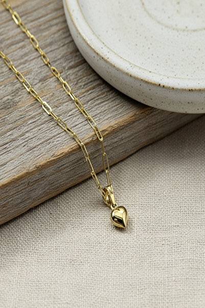 DİAMİNE PIRLANTA 14 Ayar Altın Ataç Zincirli Mini Kalpli Kolye Sevgililer Gün...