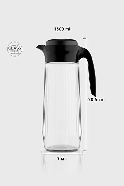 Renga Daisy 1500 ml Siyah Kapaklı Gravürlü Cam Sürahi 111023