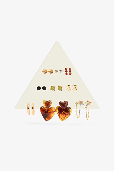 Penti Gold Color 9-Piece Mix Heart Earring Set