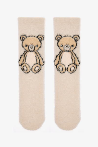 Penti Ecru Cute Bear Embroidered Home Shoes