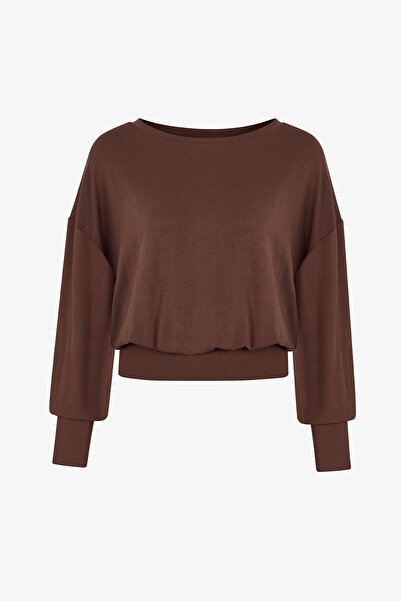 Penti Brown Boat Neck Waist Detail Modal Top