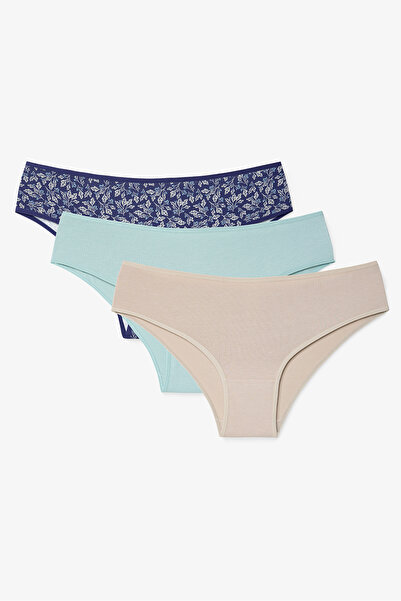 Penti Oceanna 3'lü Yaprak Desenli Pamuklu Düşük Bel Slip Külot