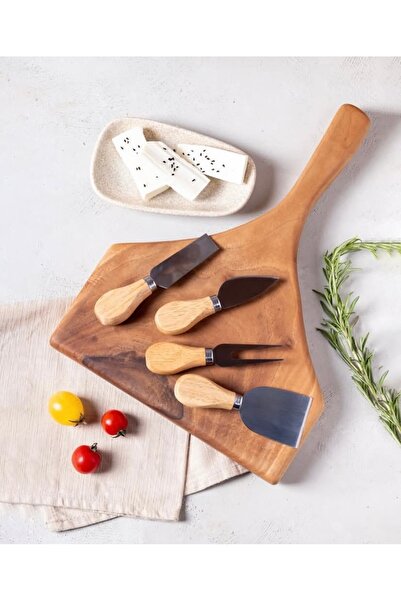 ViZKA Stainless Steel Cheese Knife Set with Wooden Handle, 4 Piece Luxury Bam...