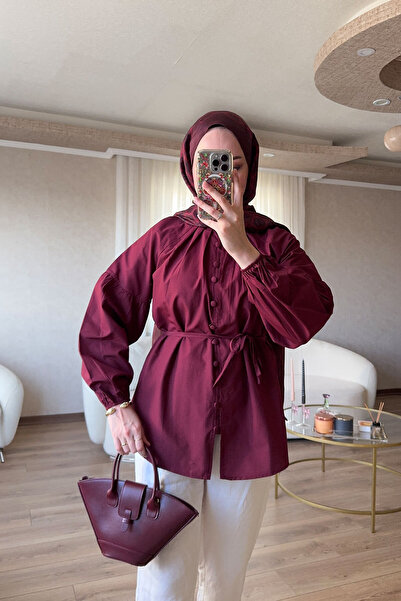 LOCCO Cămașă Brit cu nasturi, roșu claret