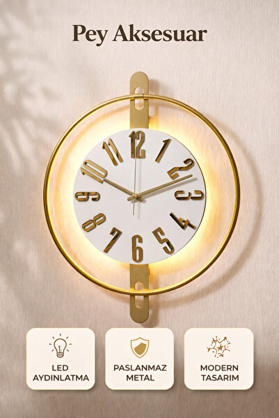 Pey Aksesuar Metal Ahşap Ve Işığın Muhteşem Uyumu Duvar Saati dekoratif