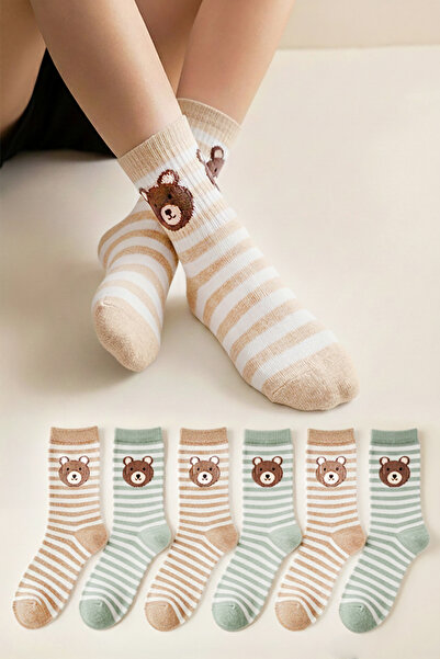 Bravie Γυναικείες κάλτσες Young College με πράσινες ρίγες και αρκουδάκια, συσ...