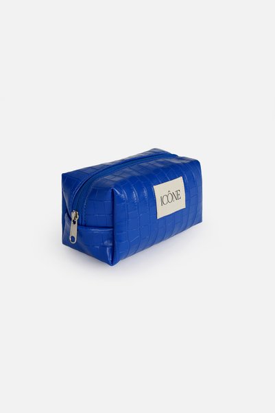 ICONE BAG Kroko Textured Faux Leather Makeup Bag Si Pen Holder, Cobalt Makeup Bag Si, Cobalt Kroko Artificial Makeup Bag Si