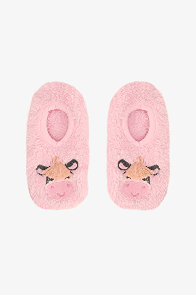 Penti Papuci de casă pentru fete Dusty Rose, cu broderie de vacă, cu talpă an...