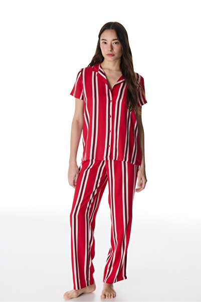 Penti Set de pijamale cu cămașă și pantaloni roșii Fiona