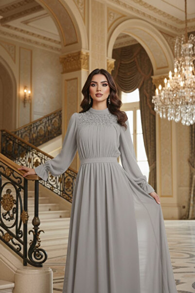 hakimoda فستان سهرة محتشم من الشيفون ماهرز